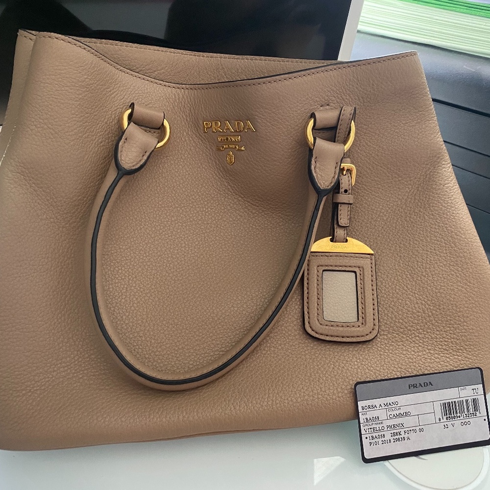 Prada Grain Leather Tote Small Cammeo Pre-Owned